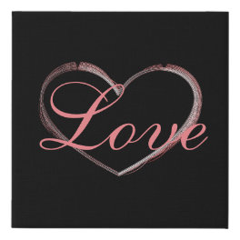 Trendy Heart Gray Calligraphy Love Wedding Faux Canvas Print