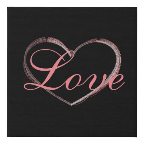 Trendy Heart Gray Calligraphy Love Wedding Faux Canvas Print