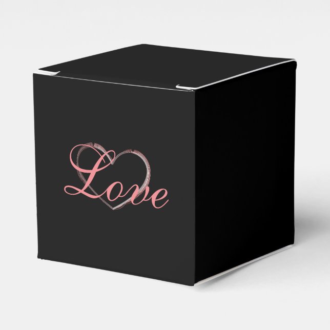 Trendy Heart Gray Calligraphy Love Wedding Favor Boxes (Front Side)