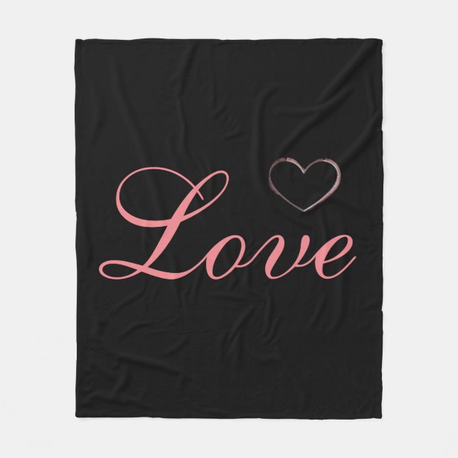 Trendy Heart Gray Calligraphy Love Wedding Fleece Blanket (Front)