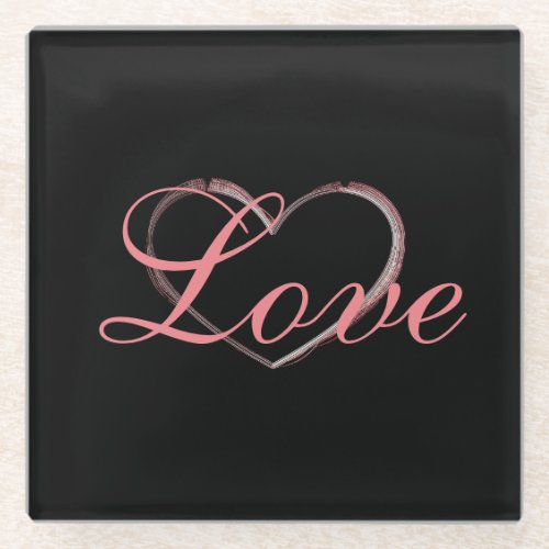 Trendy Heart Gray Calligraphy Love Wedding Glass Coaster