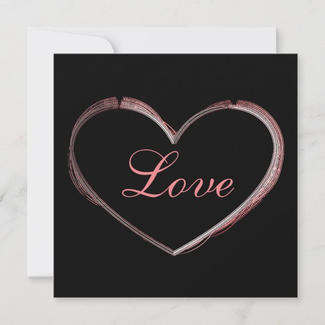 Trendy Heart Gray Calligraphy Love Wedding Holiday Card (Front)