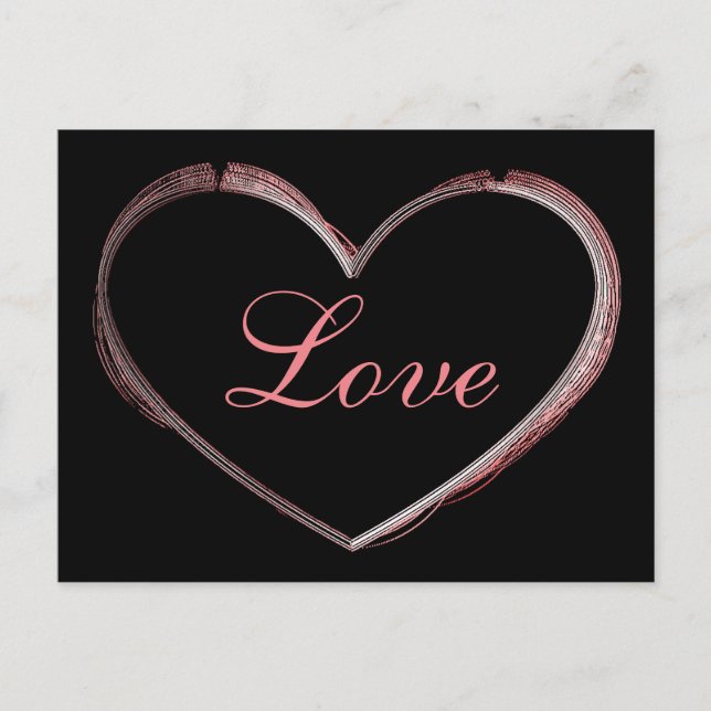 Trendy Heart Gray Calligraphy Love Wedding Holiday Postcard (Front)