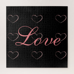 Trendy Heart Gray Calligraphy Love Wedding Jigsaw Puzzle