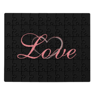 Trendy Heart Gray Calligraphy Love Wedding Jigsaw Puzzle
