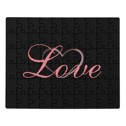 Trendy Heart Gray Calligraphy Love Wedding Jigsaw Puzzle