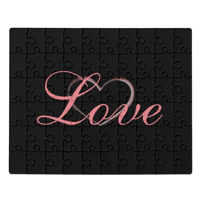 Trendy Heart Gray Calligraphy Love Wedding Jigsaw Puzzle (Puzzle Horizontal)