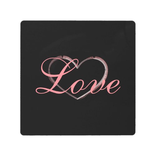 Trendy Heart Gray Calligraphy Love Wedding Metal Print