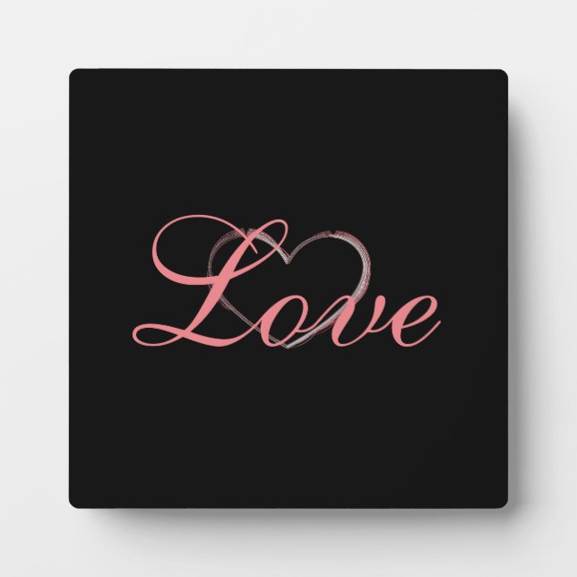 Trendy Heart Gray Calligraphy Love Wedding Plaque (Front)