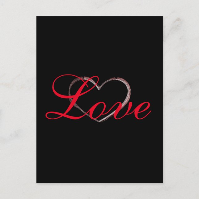 Trendy Heart Gray Calligraphy Love Wedding Postcard (Front)
