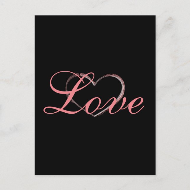 Trendy Heart Gray Calligraphy Love Wedding Postcard (Front)