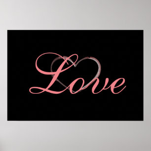 Trendy Heart Gray Calligraphy Love Wedding Poster