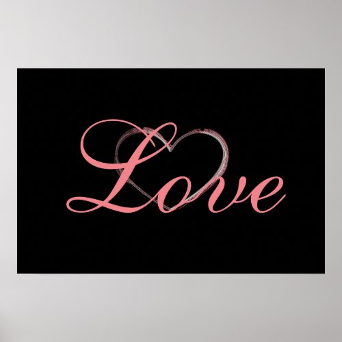 Trendy Heart Gray Calligraphy Love Wedding Poster