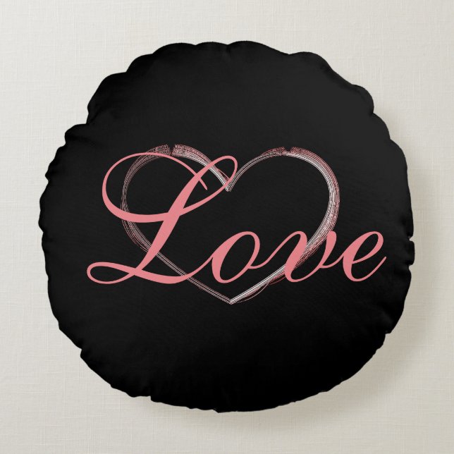 Trendy Heart Gray Calligraphy Love Wedding Round Pillow (Front)