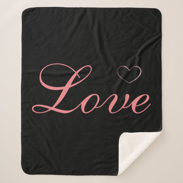 Trendy Heart Gray Calligraphy Love Wedding Sherpa Blanket (Front)