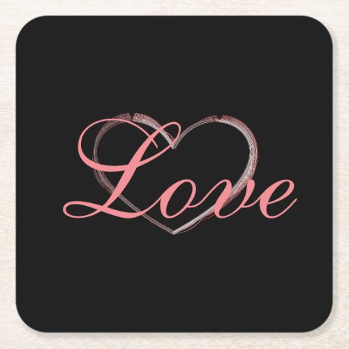 Trendy Heart Gray Calligraphy Love Wedding Square Paper Coaster