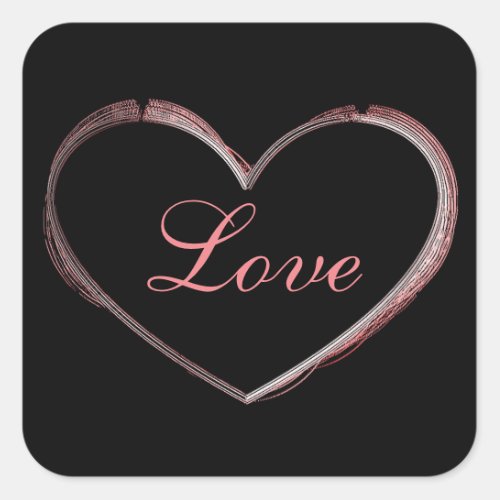 Trendy Heart Gray Calligraphy Love Wedding Square Sticker