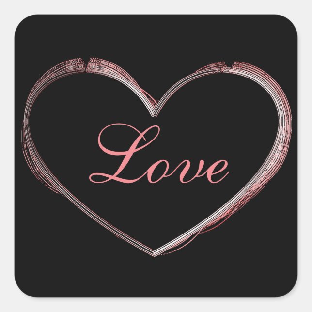 Trendy Heart Gray Calligraphy Love Wedding Square Sticker (Front)