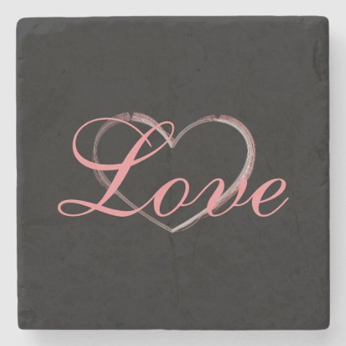 Trendy Heart Gray Calligraphy Love Wedding Stone Coaster