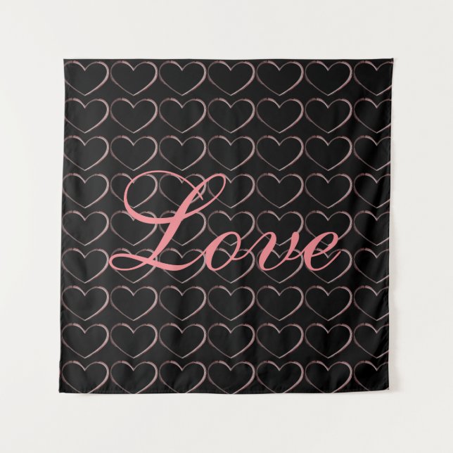 Trendy Heart Gray Calligraphy Love Wedding Tapestry (Front)