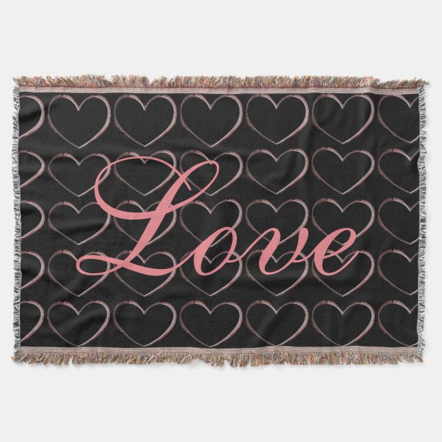 Trendy Heart Gray Calligraphy Love Wedding Throw Blanket (Front)