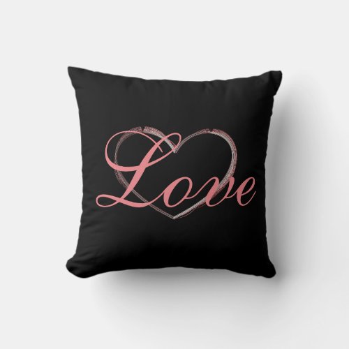 Trendy Heart Gray Calligraphy Love Wedding Throw Pillow