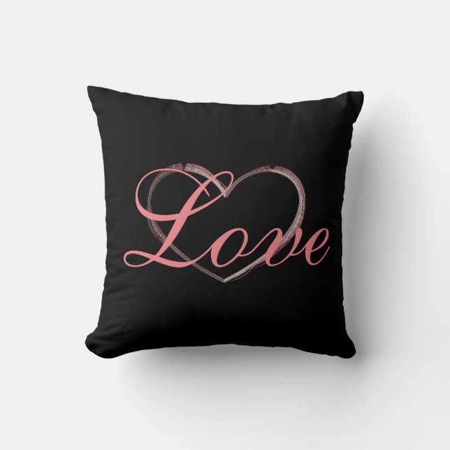 Trendy Heart Gray Calligraphy Love Wedding Throw Pillow (Front)