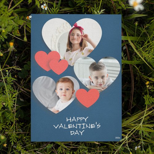 Trendy Heart Photo Collage Blue Greeting Card
