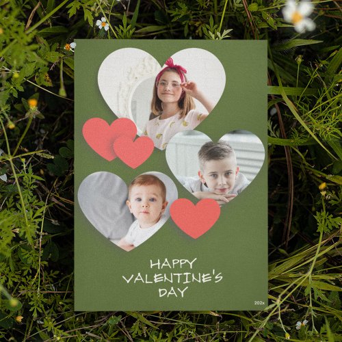 Trendy Heart Photo Collage Green Greeting Card