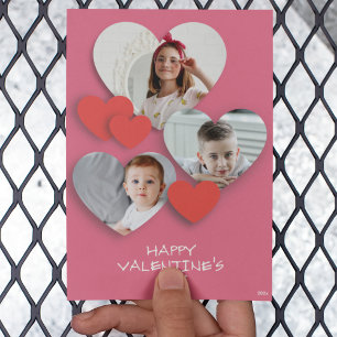 Trendy Heart Photo Collage Pink Greeting Card