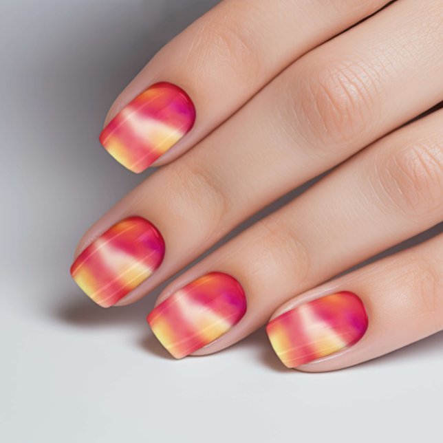 Trendy Hippie Pink Orange Minx Nail Art Decals (A fashionable red tie-dye art nail decals)