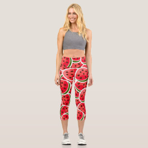 Trendy hippy watermelon pink capri leggings