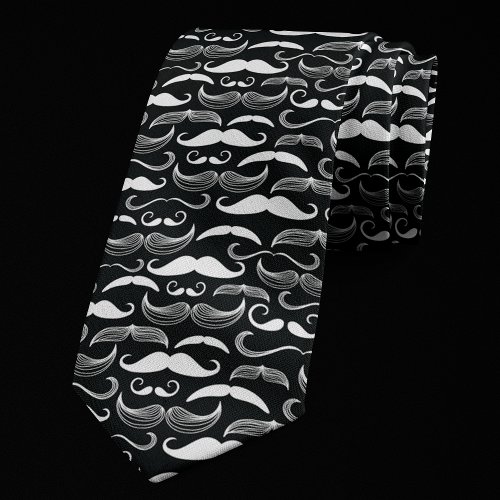 Trendy Hipster Black And White Mustache Pattern Tie