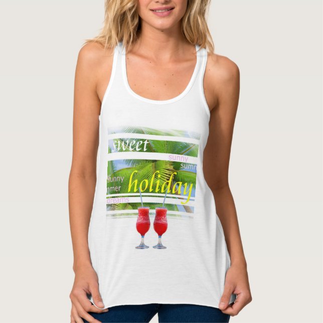 Trendy Holiday Palms Sky Elegant White Template Tank Top (Front)