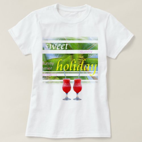 Trendy Holiday Palms Sky White Elegant Template T_Shirt