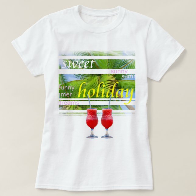Trendy Holiday Palms Sky White Elegant Template T-Shirt (Design Front)