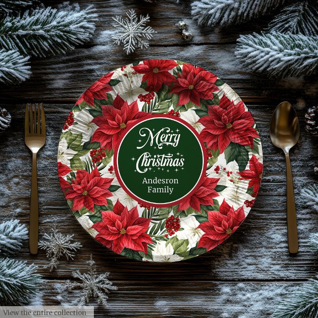 Trendy Holiday Red Poinsettia Paper Plates Chic  (Trendy Holiday Red Poinsettia Paper Plates Chic )