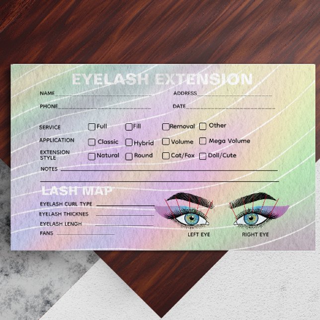 Trendy Hologram Lash Client Record Map Business Card (Creator Uploaded)