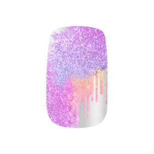Trendy holographic colorful glitter drips cute minx nail art
