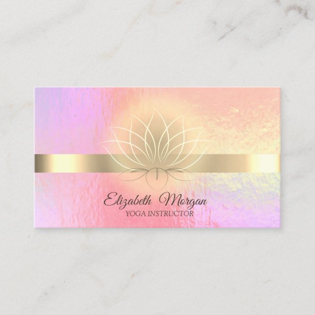 Trendy Holographic,Gold, Lotus  Yoga Instructor Business Card (Front)