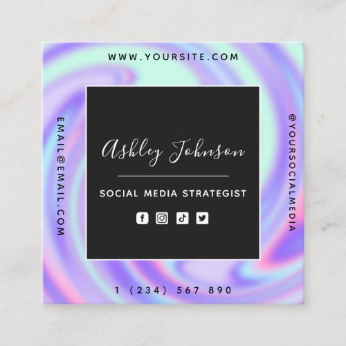 Trendy Holographic Gradient Social Media QR Code Square Business Card