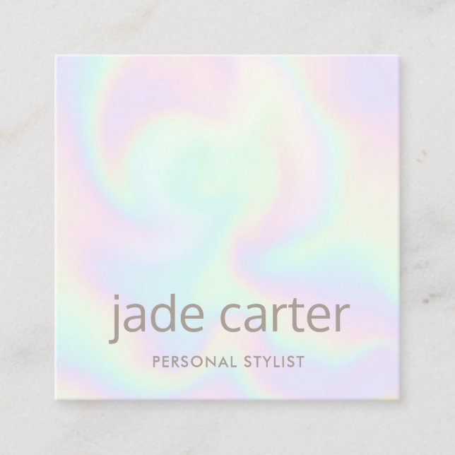 Trendy Holographic  Iridescent Makeup Artist Square Business Card (Front)