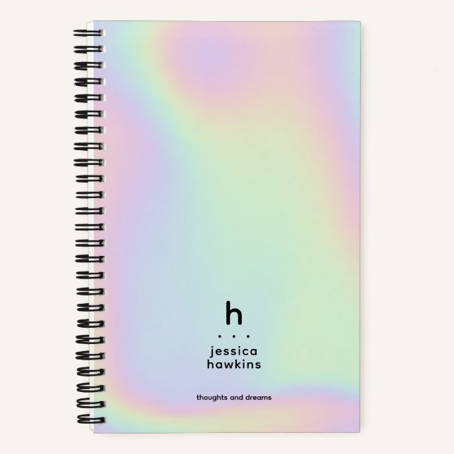 Trendy Holographic Iridescent  Modern Monogram Notebook (Front)