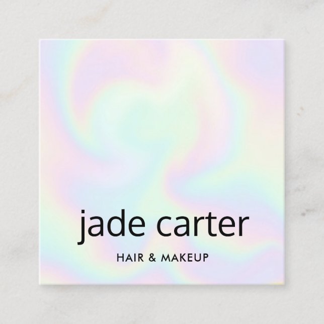Trendy Holographic  Iridescent Name Square Business Card (Front)