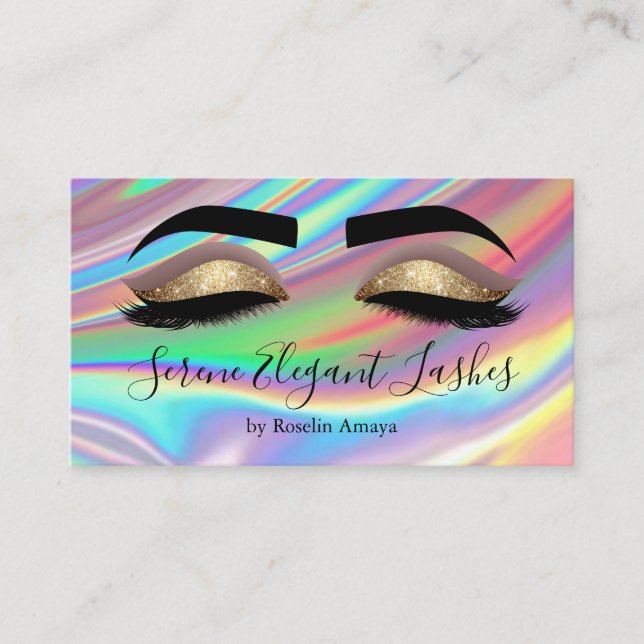 Trendy Holographic Lash Tech Makeup Artist Business Card (Front)
