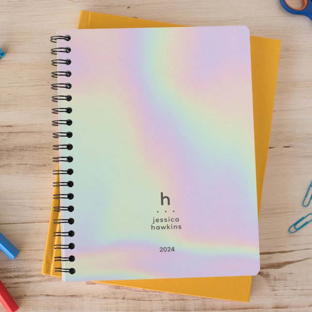 Trendy Holographic Modern Monogram Weekly Planner (Creator Uploaded)
