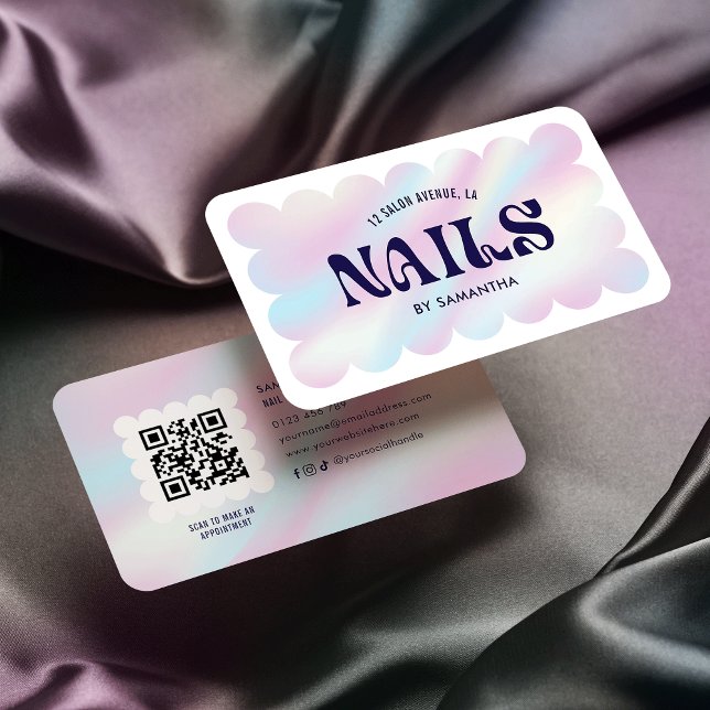 Trendy Holographic QR Code Girly Nail Art Manicure Business Card (Creator Uploaded)