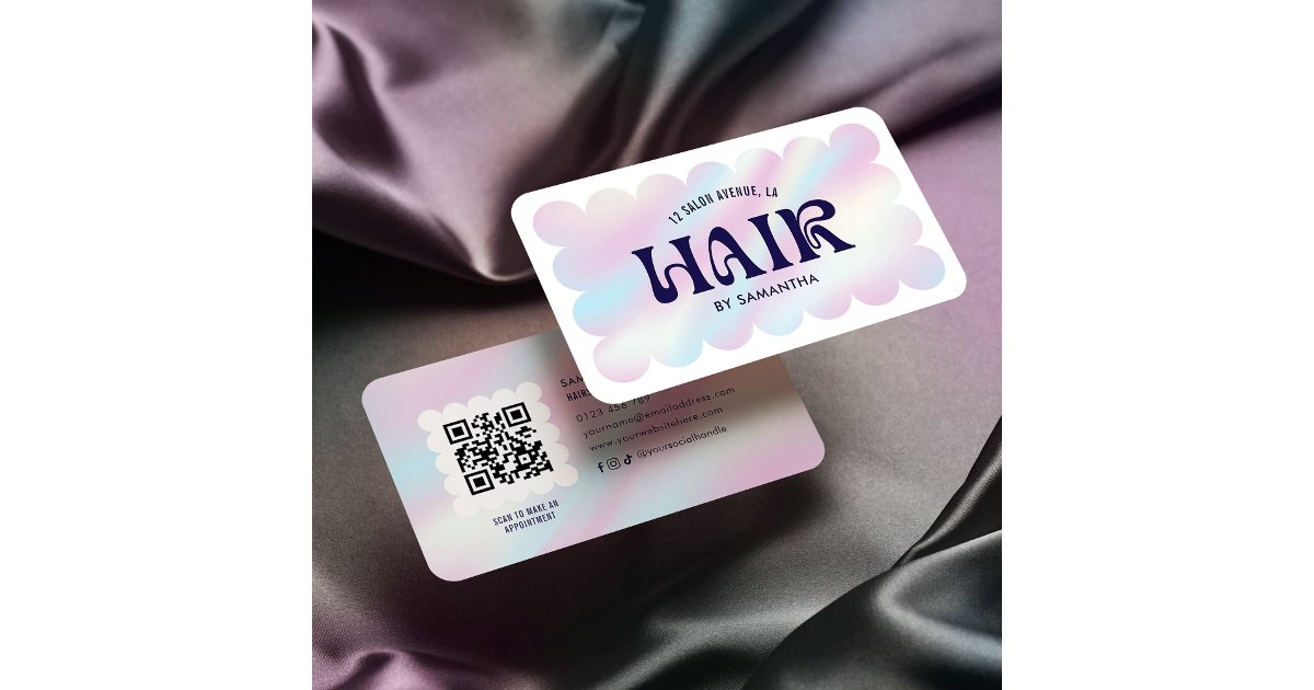 Trendy Holographic QR Code Hairstylist Hair Salon Business Card | Zazzle