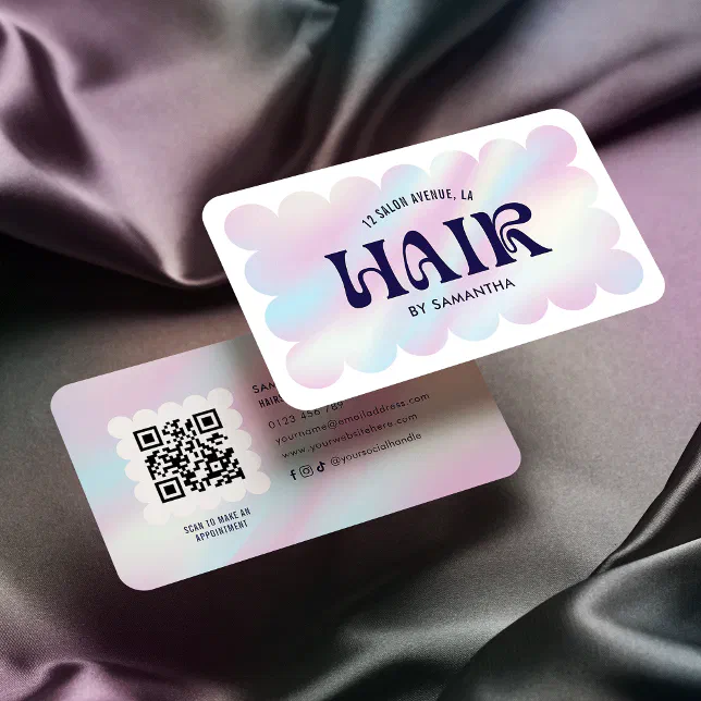 Trendy Holographic QR Code Hairstylist Hair Salon Business Card | Zazzle