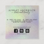 Trendy Holographic Unicorn Makeup Hair Nails Glam Square Business Card (Back)